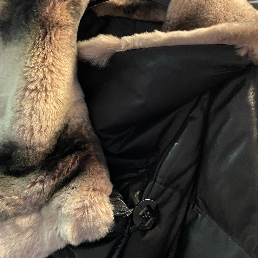 Leather puffer vintage with real fur - Picture 3 of 11